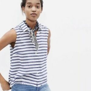 White and Blue Striped Madewell Sleeveless Top